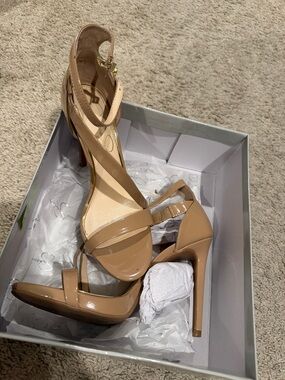 Jessica Simpson High Heel Ankle Strap Sandals - Nude Patent